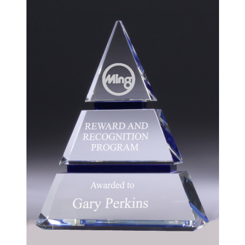 195mm Clear & Blue Crystal Pyramid