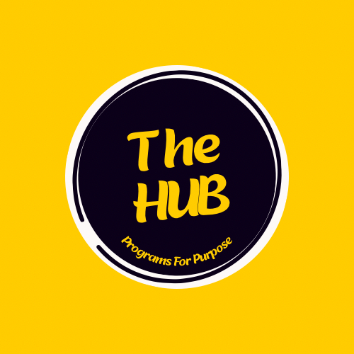 THE HUB Medium Text and Logo Badge - 75x25mm, 3.0x1"