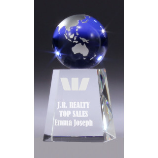 130mm Tall Crystal Block with Globe