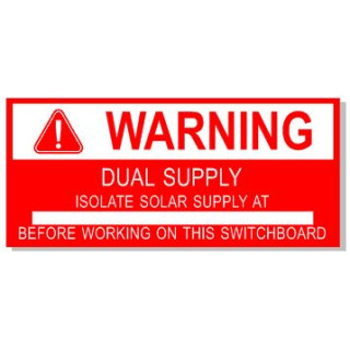 90x40mm WARNING DUAL SUPPLY ISOLATE BLANK