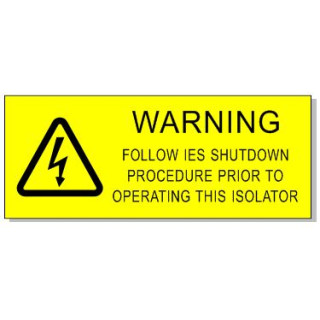 95x35mm WARNING IES SHUTDOWN