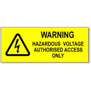 95x35mm WARNING HAZARDOUS VOLTAGE AUTHORISED ACCESS